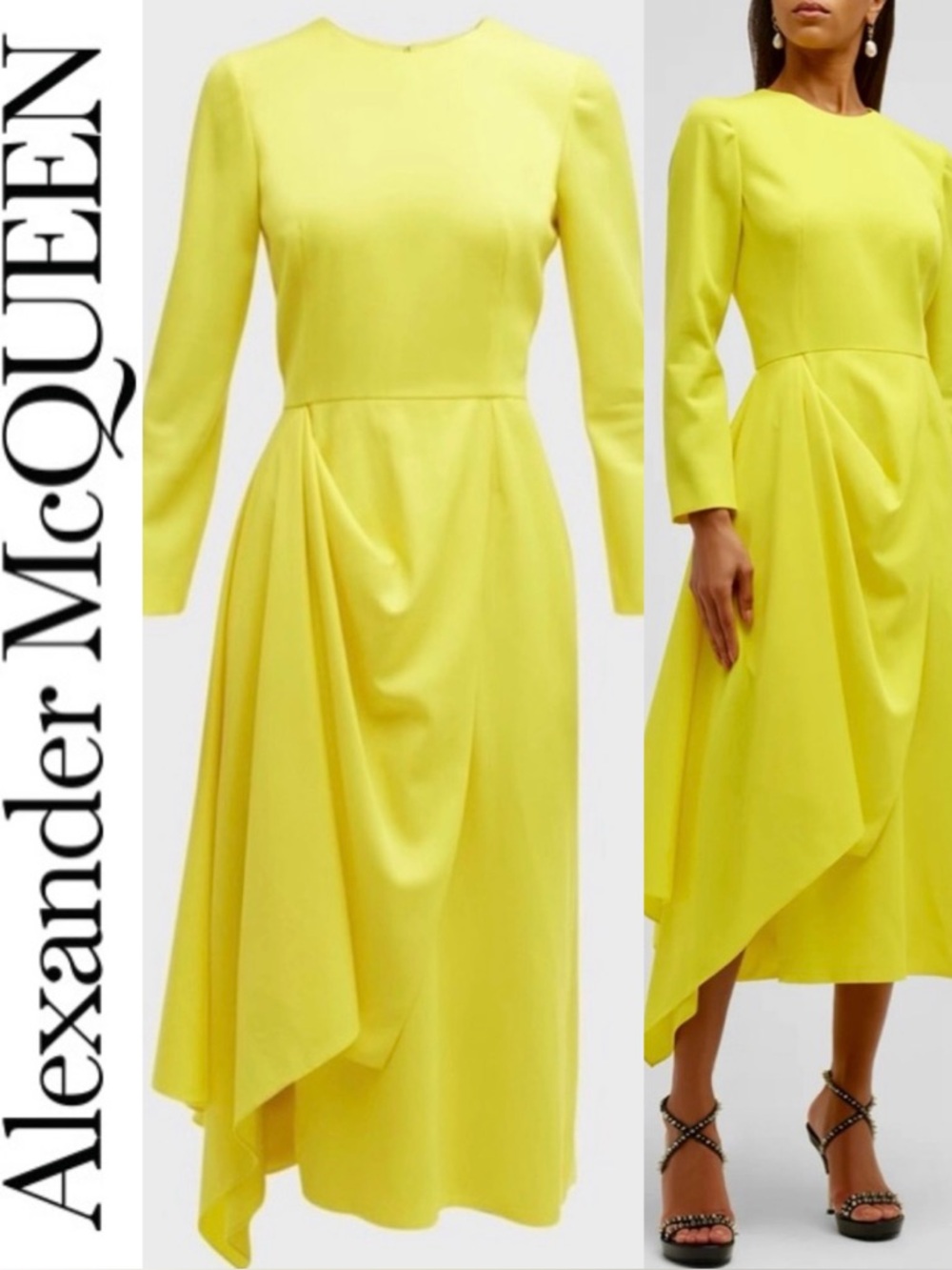 Alexander McQueen 💛 Side Draped Midi Dress